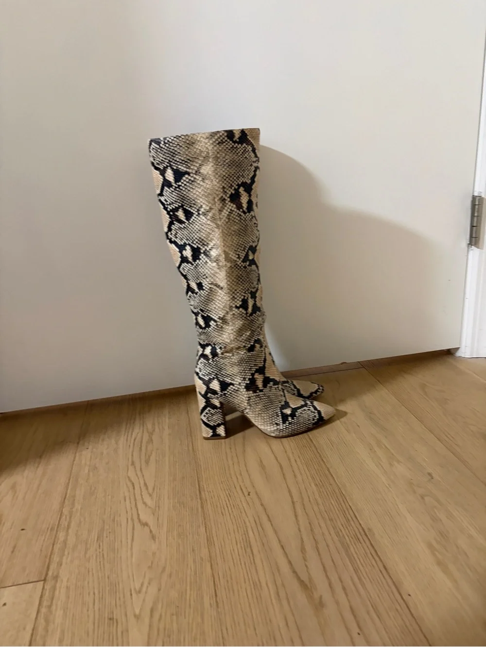 Madden Girl Snake-Print Over-The-Knee Boots - Cream & Black